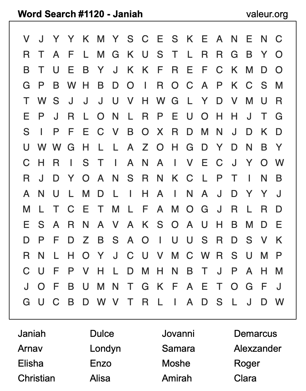Word Search Puzzle with the name Janiah #1120