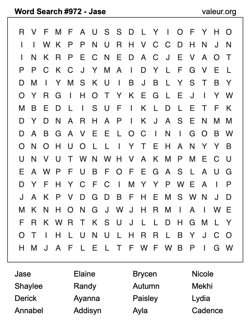 Word Search Puzzle with the name Jase #972 Word Search Puzzle with the name Jase #972