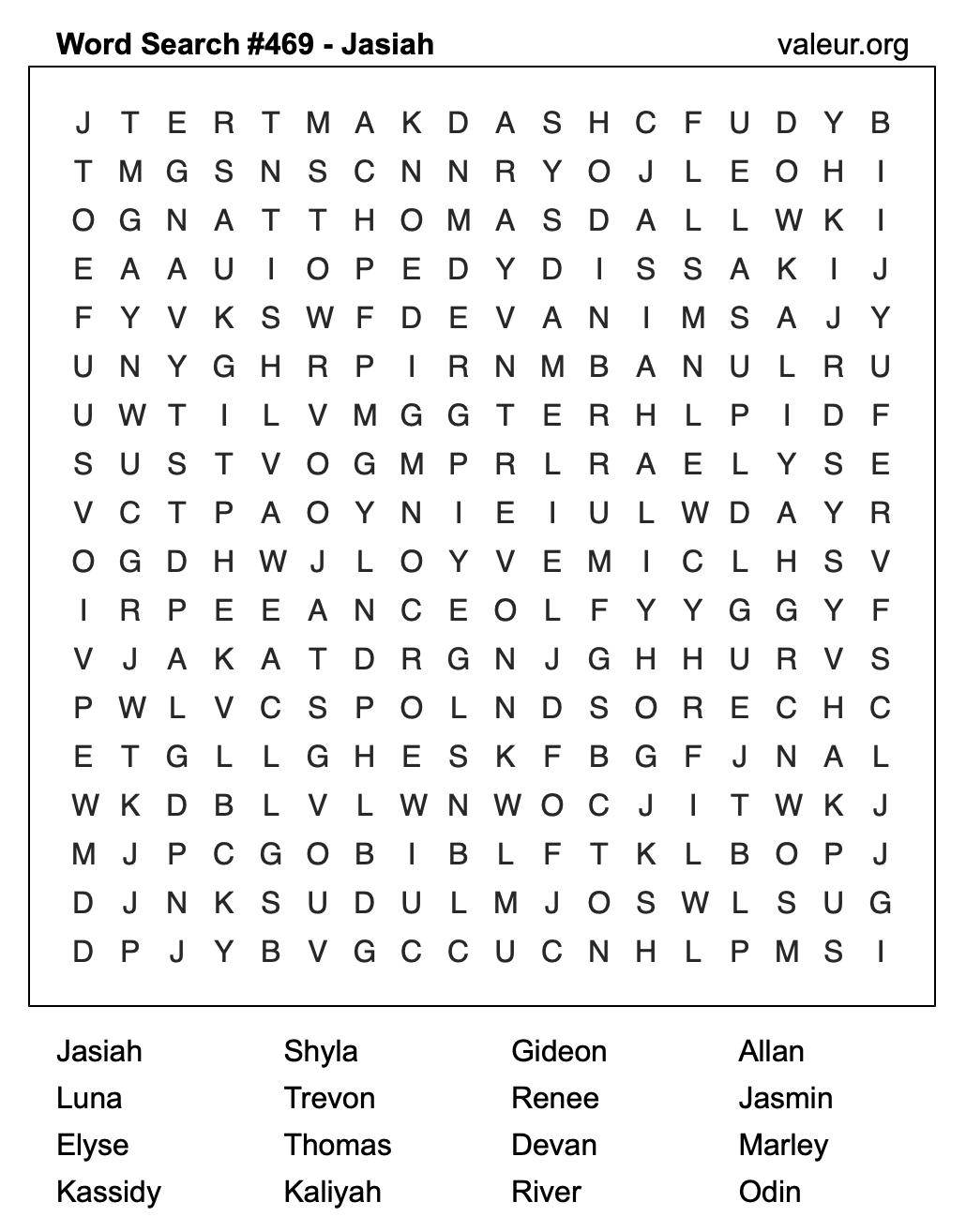 Word Search Puzzle with the name Jasiah #469 Word Search Puzzle with the name Jasiah #469