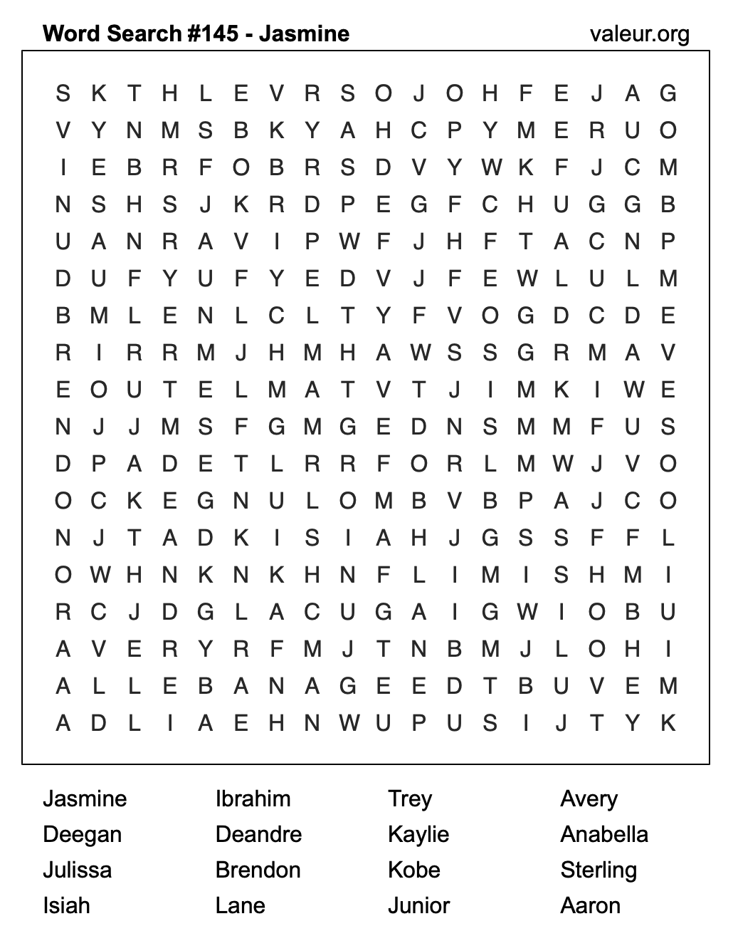 Word Search Puzzle with the name Jasmine #145 Word Search Puzzle with the name Jasmine #145