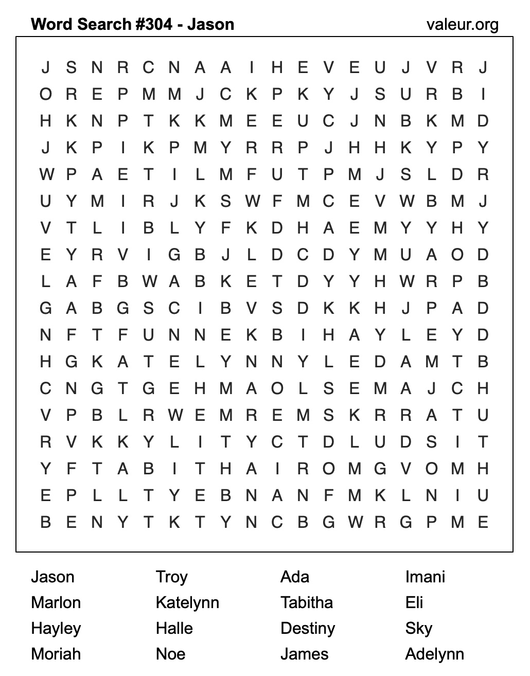 Word Search Puzzle with the name Jason #304