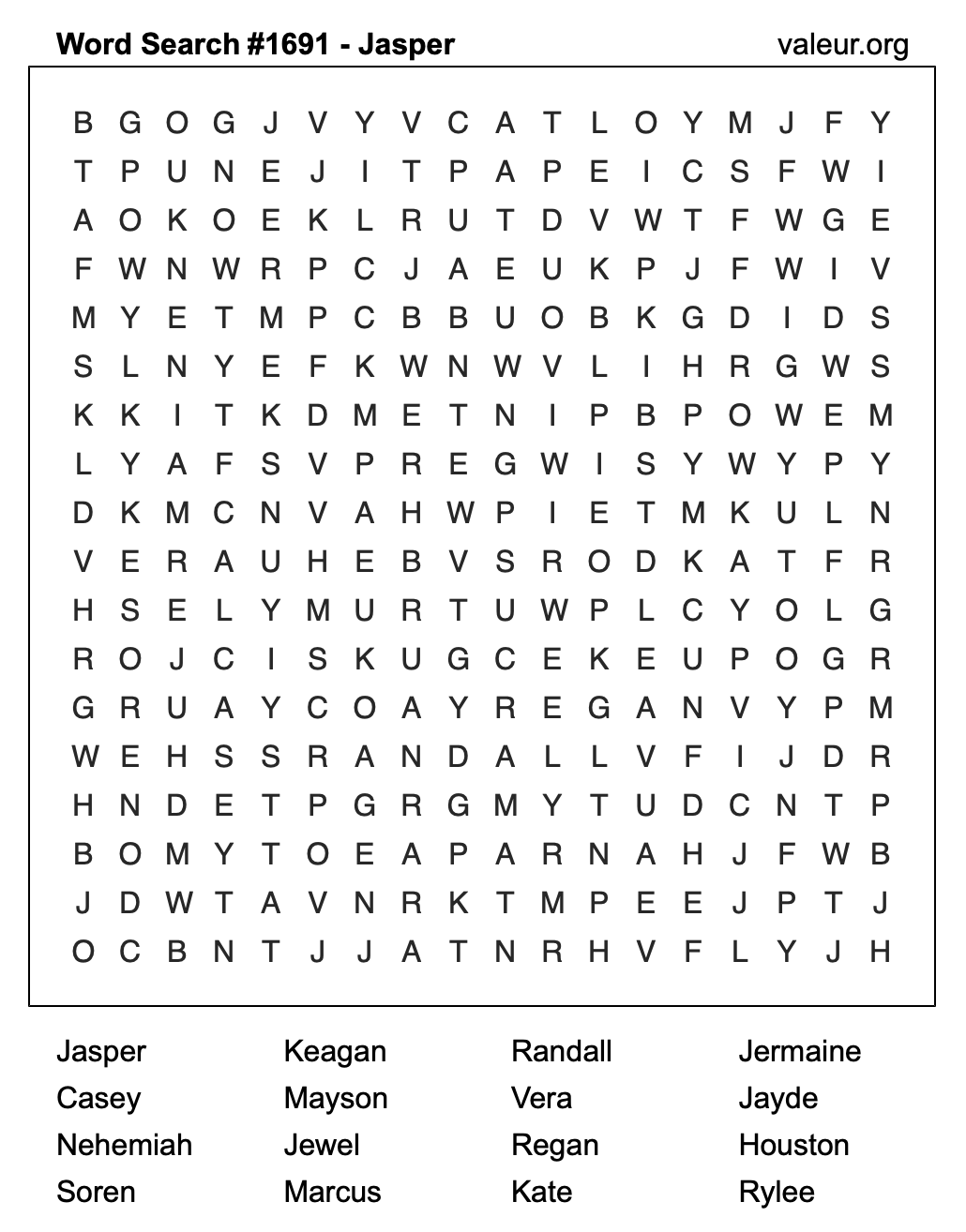 Word Search Puzzle with the name Jasper #1691 Word Search Puzzle with the name Jasper #1691
