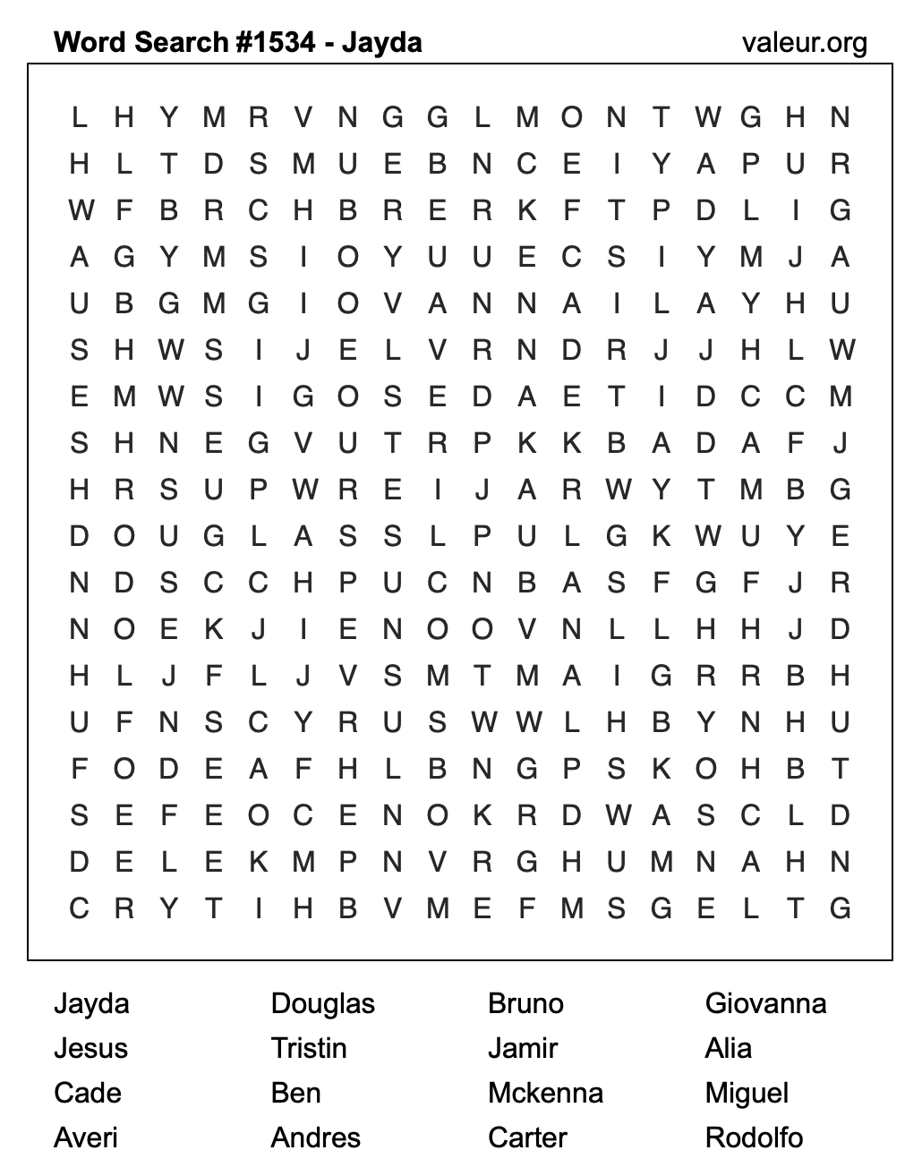 Word Search Puzzle with the name Jayda #1534