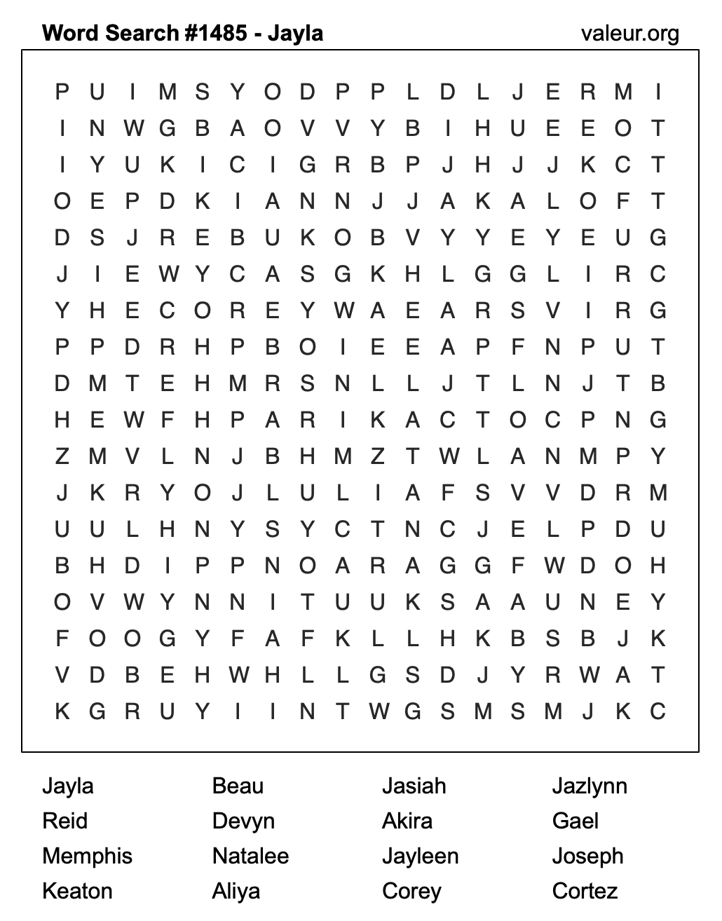 Word Search Puzzle with the name Jayla #1485