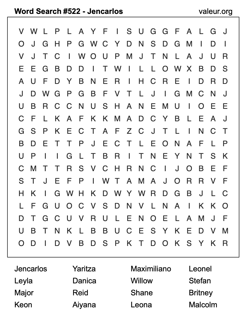 Word Search Puzzle with the name Jencarlos #522 Word Search Puzzle with the name Jencarlos #522