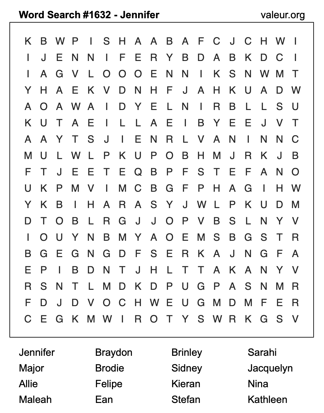 Word Search Puzzle with the name Jennifer #1632 Word Search Puzzle with the name Jennifer #1632