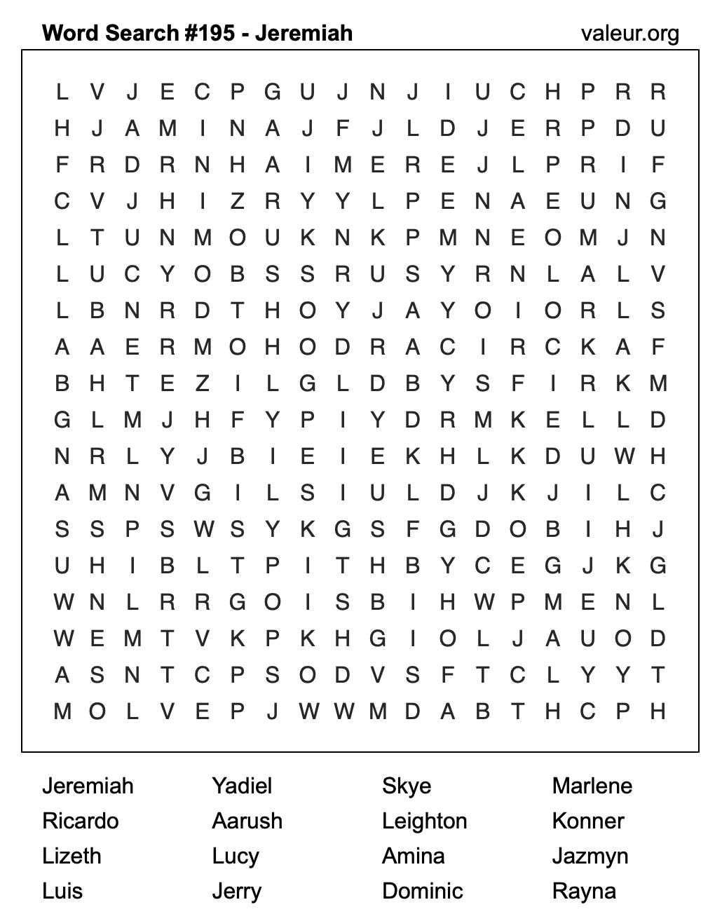 Word Search Puzzle with the name Jeremiah #195 Word Search Puzzle with the name Jeremiah #195