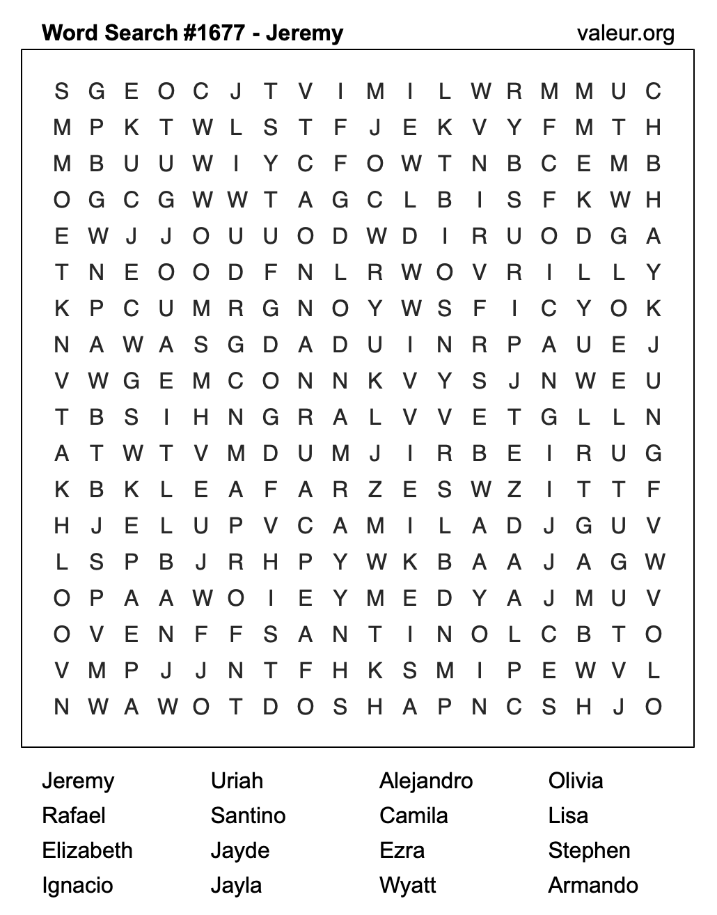 Word Search Puzzle with the name Jeremy #1677 Word Search Puzzle with the name Jeremy #1677
