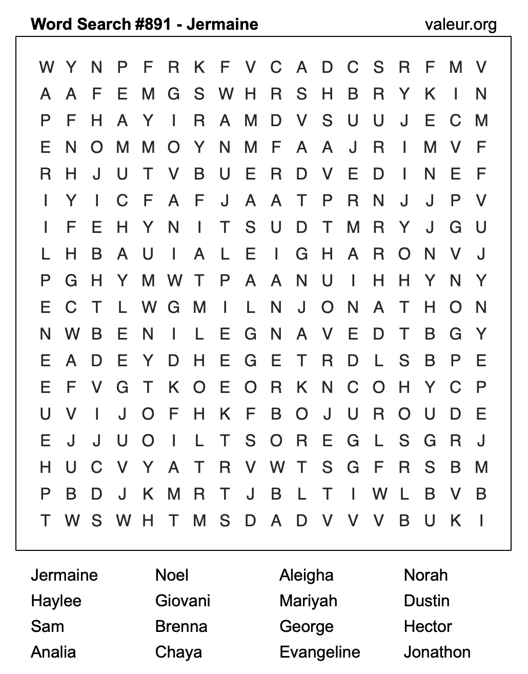 Word Search Puzzle with the name Jermaine #891 Word Search Puzzle with the name Jermaine #891