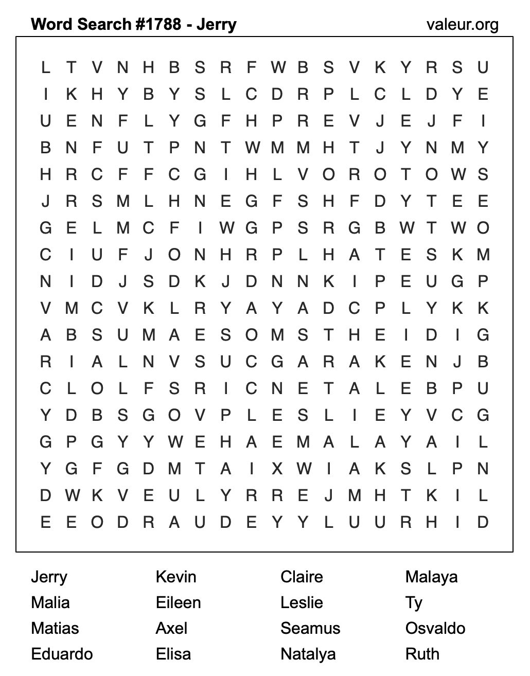 Word Search Puzzle with the name Jerry #1788