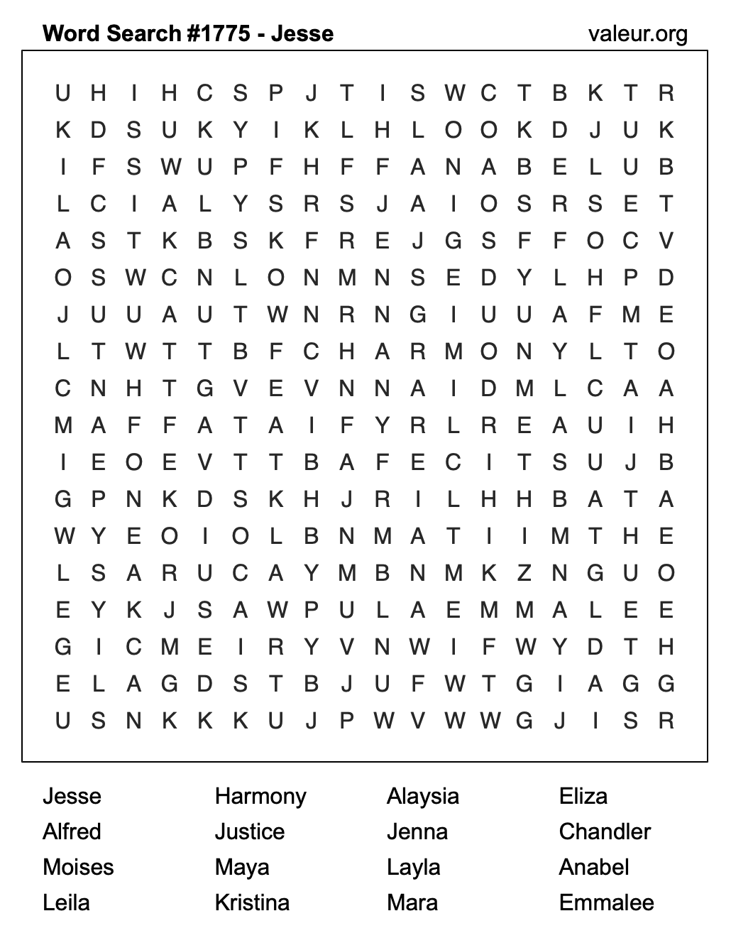 Word Search Puzzle with the name Jesse #1775 Word Search Puzzle with the name Jesse #1775