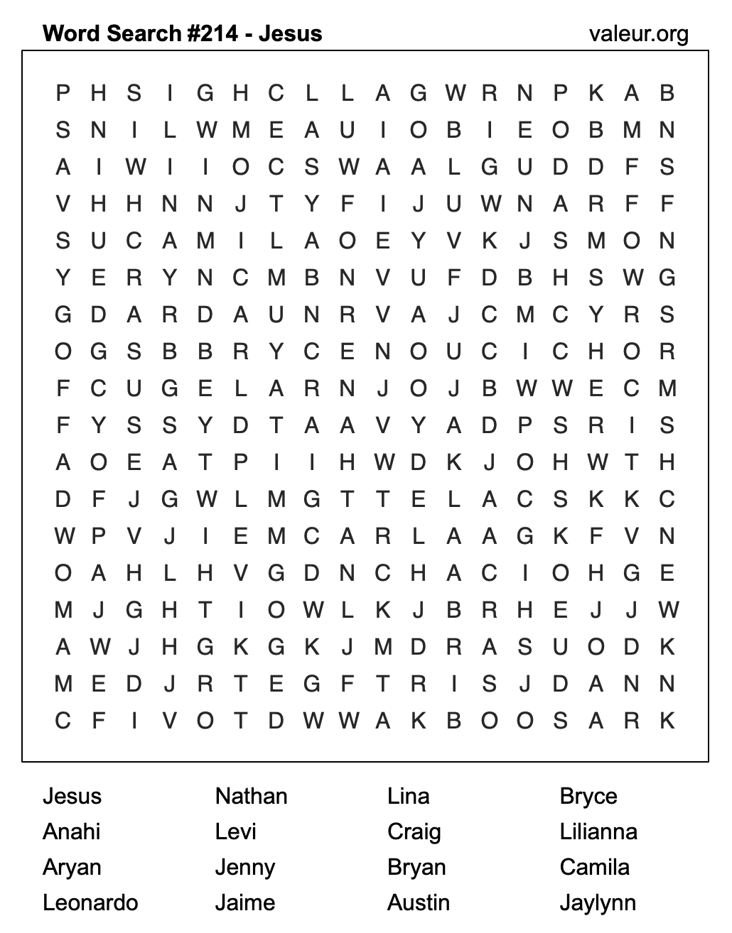 Word Search Puzzle with the name Jesus #214