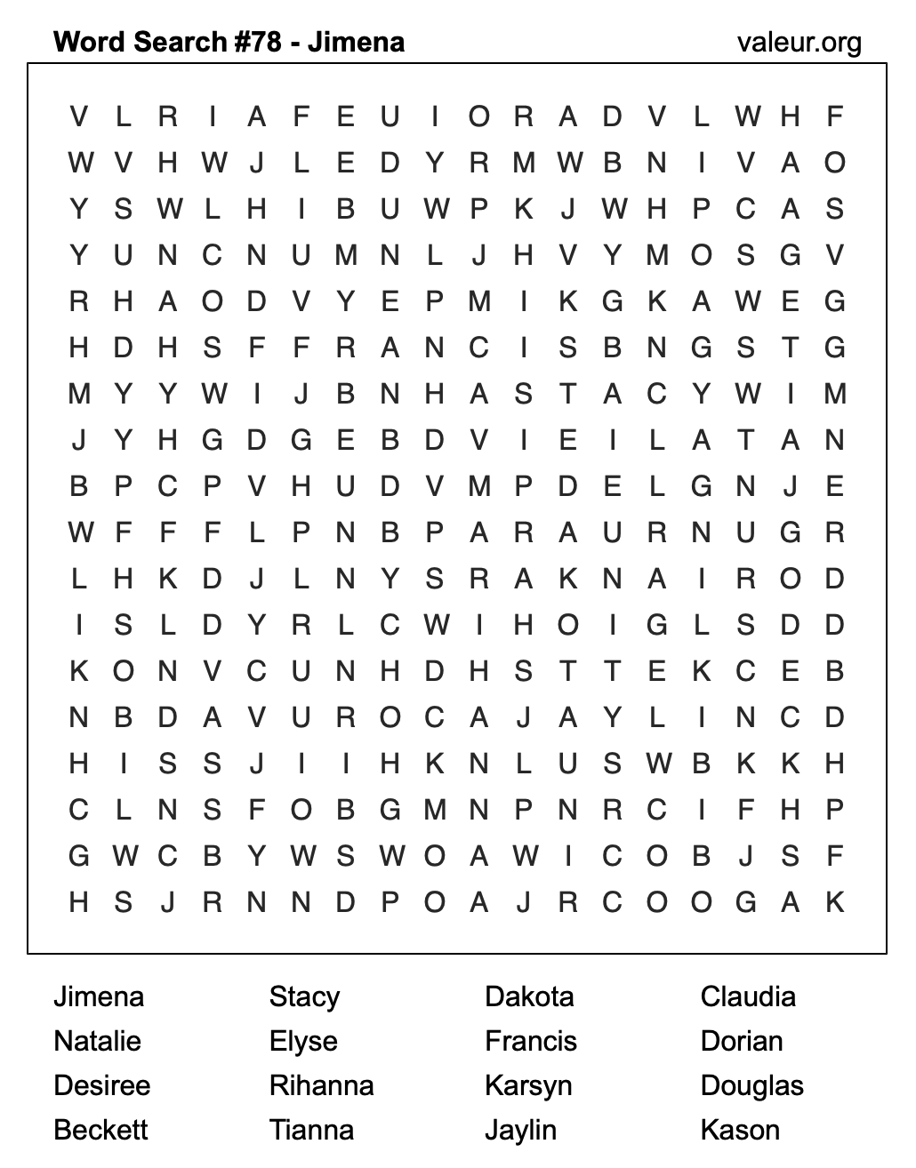 Word Search Puzzle with the name Jimena #78 Word Search Puzzle with the name Jimena #78