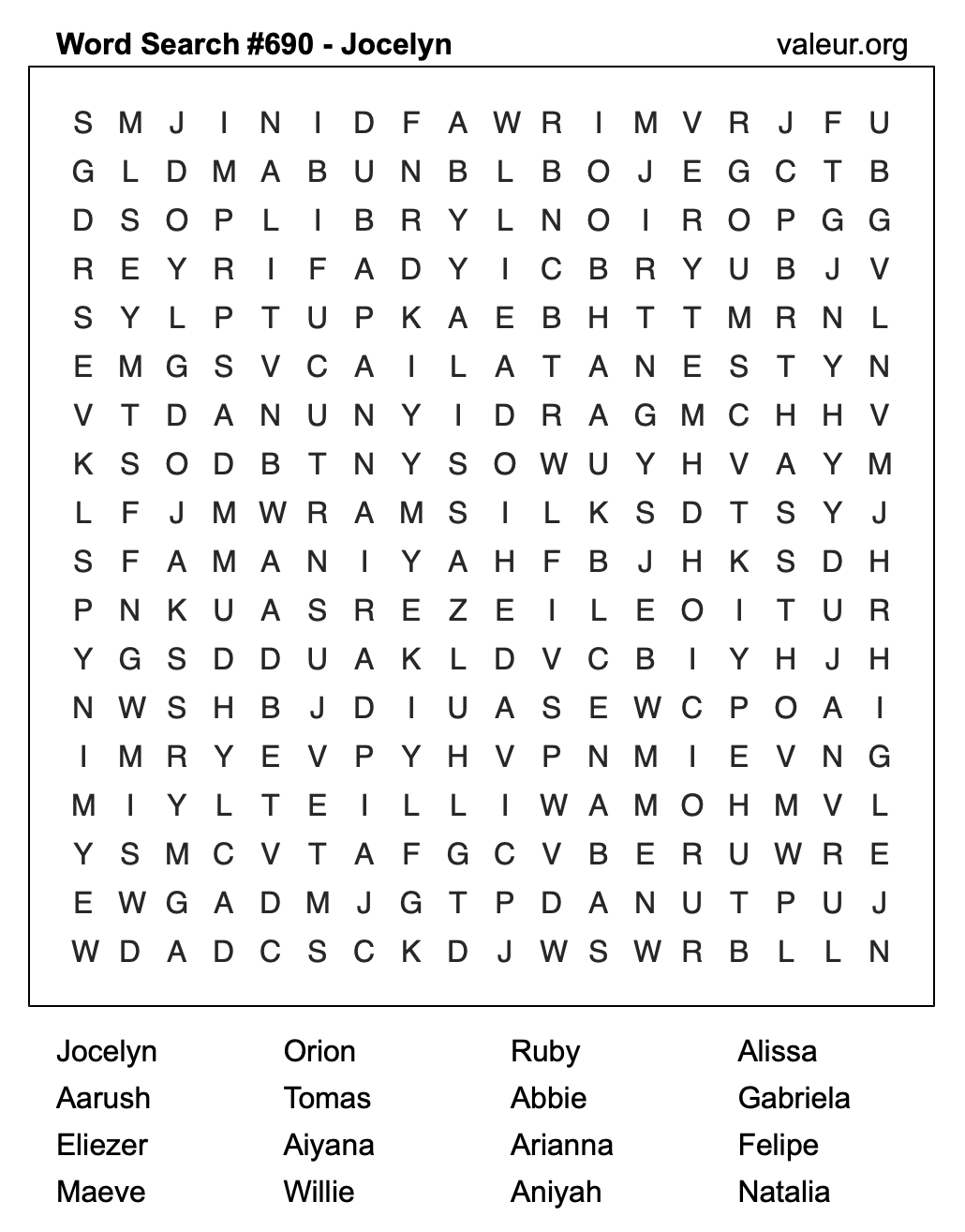 Word Search Puzzle with the name Jocelyn #690 Word Search Puzzle with the name Jocelyn #690