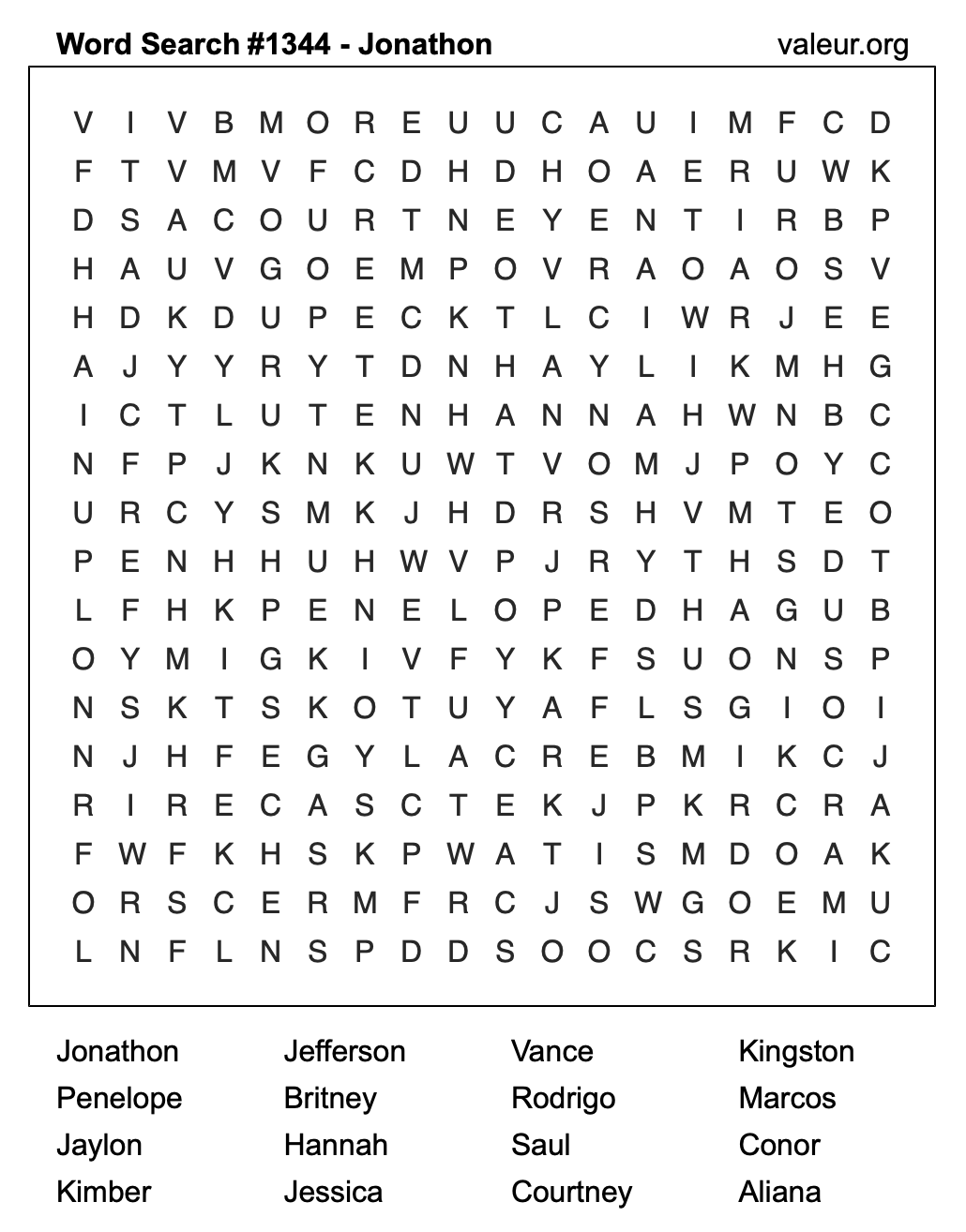 Word Search Puzzle with the name Jonathon #1344 Word Search Puzzle with the name Jonathon #1344