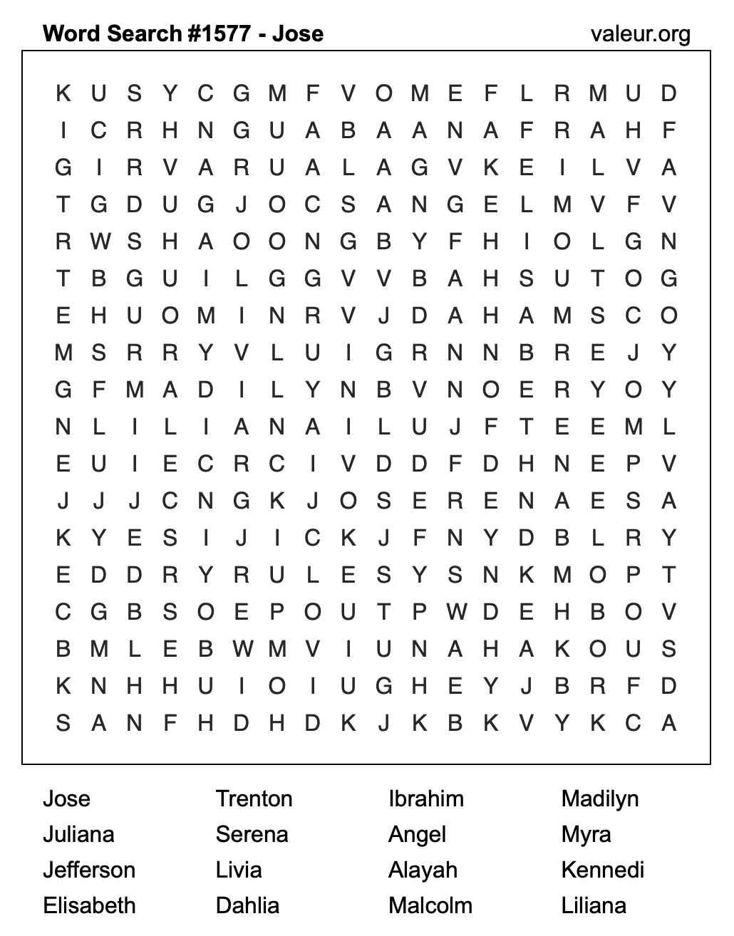 Word Search Puzzle with the name Jose #1577