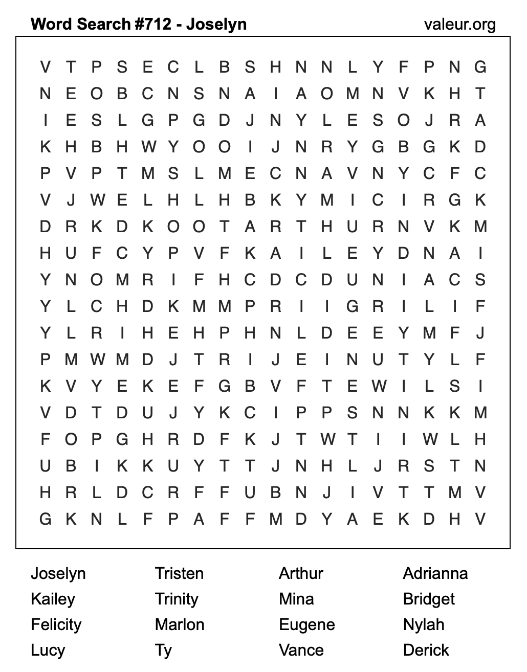 Word Search Puzzle with the name Joselyn #712 Word Search Puzzle with the name Joselyn #712