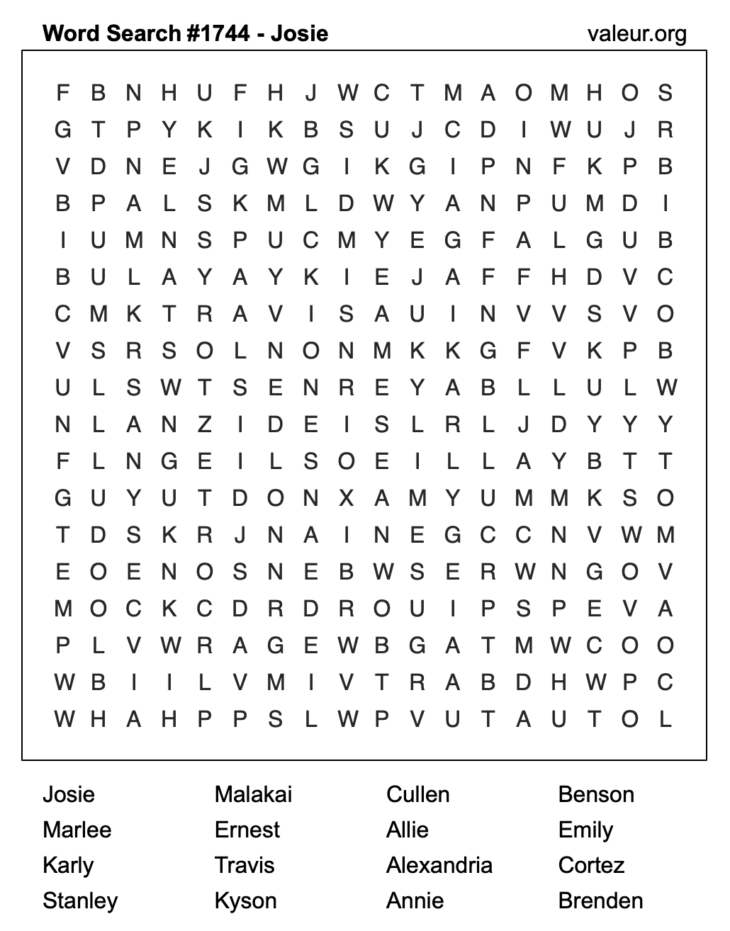 Word Search Puzzle with the name Josie #1744 Word Search Puzzle with the name Josie #1744