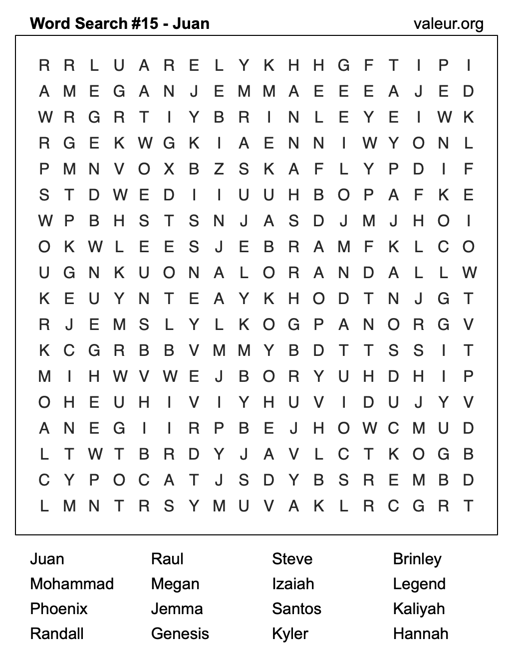 Word Search Puzzle with the name Juan #15