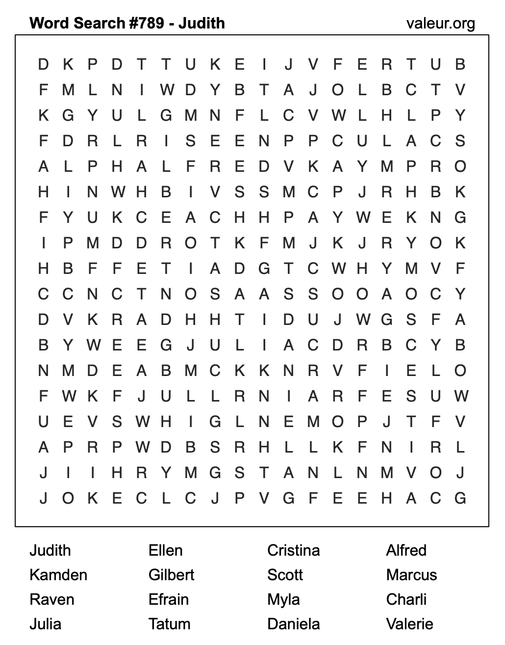 Word Search Puzzle with the name Judith #789
