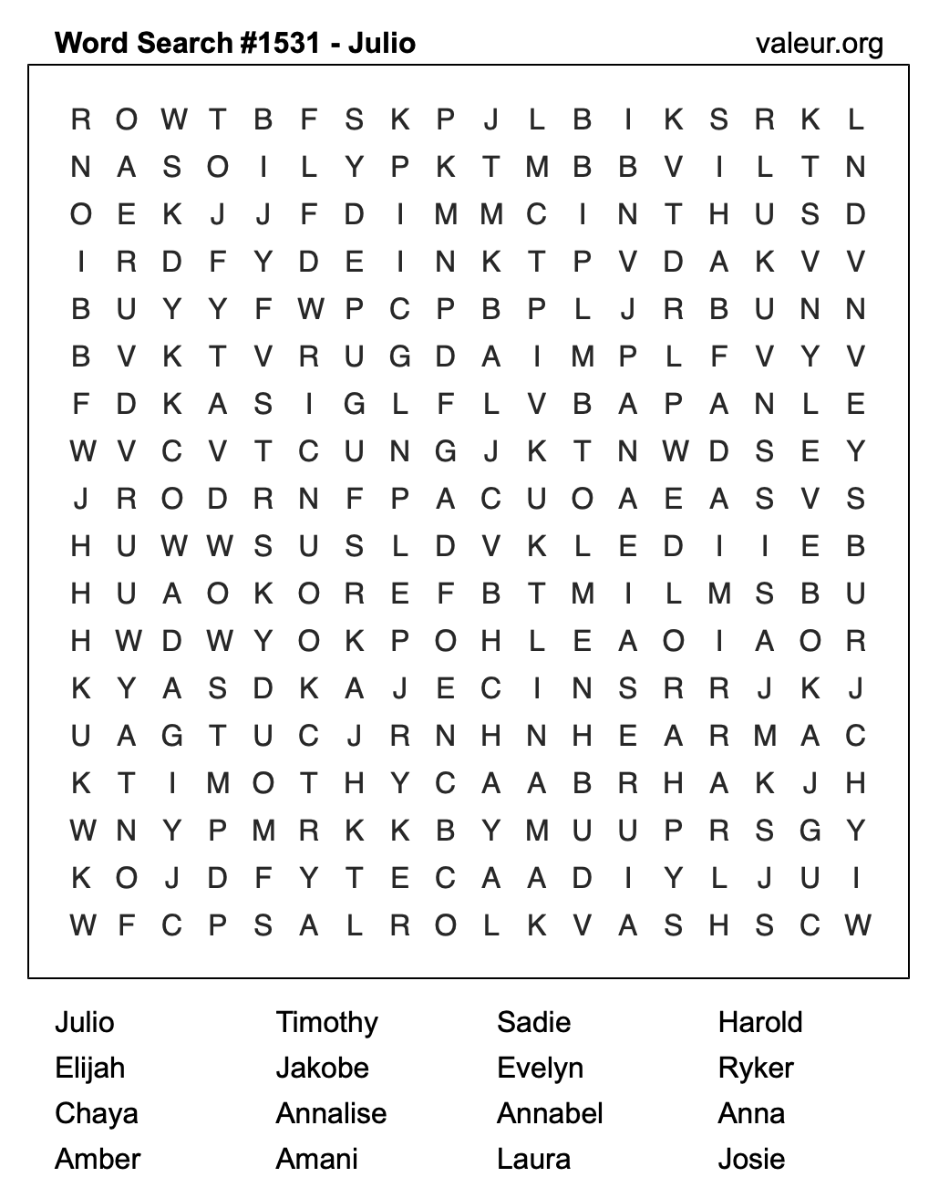 Word Search Puzzle with the name Julio #1531