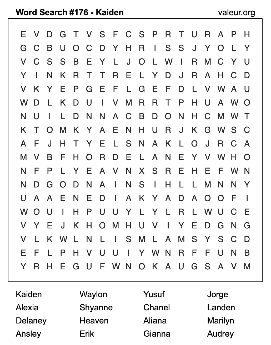 Word Search Puzzle with the name Kaiden #176 Word Search Puzzle with the name Kaiden #176