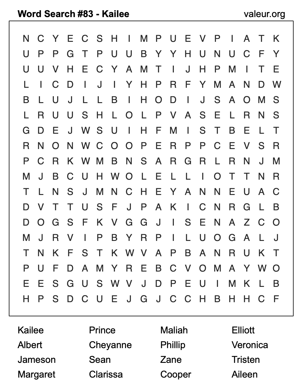 Word Search Puzzle with the name Kailee #83 Word Search Puzzle with the name Kailee #83