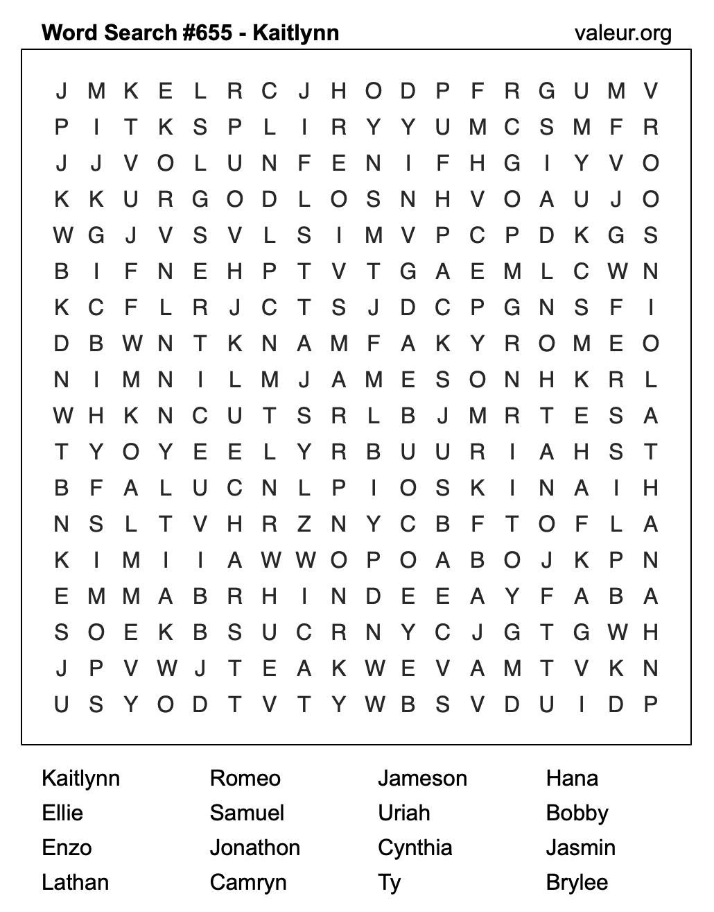 Word Search Puzzle with the name Kaitlynn #655
