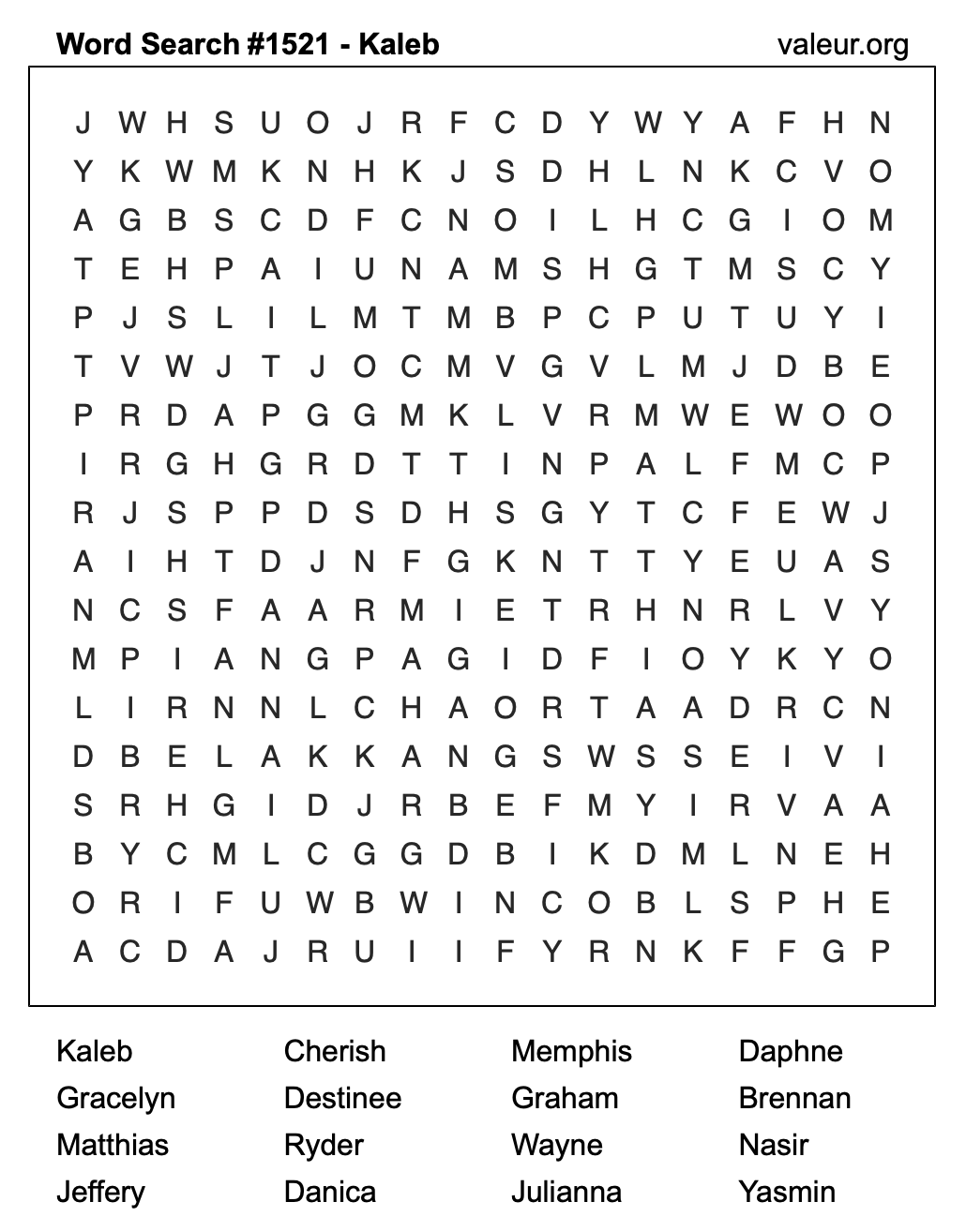 Word Search Puzzle with the name Kaleb #1521