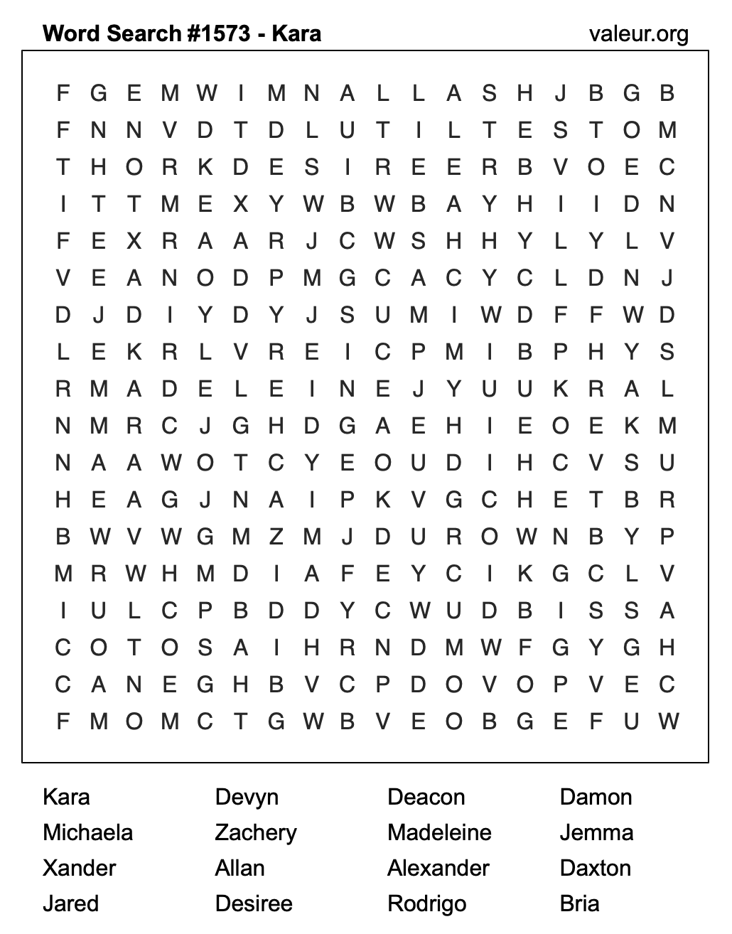 Word Search Puzzle with the name Kara #1573 Word Search Puzzle with the name Kara #1573
