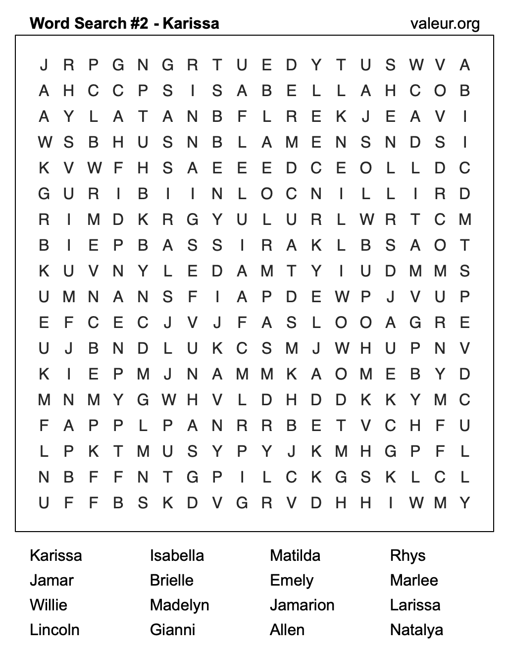 Word Search Puzzle with the name Karissa #2