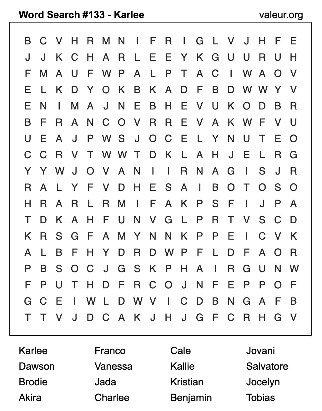 Word Search Puzzle with the name Karlee #133 Word Search Puzzle with the name Karlee #133