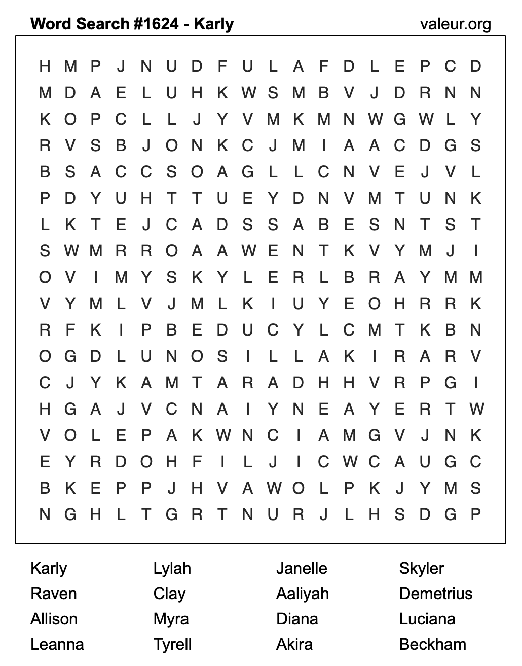 Word Search Puzzle with the name Karly #1624 Word Search Puzzle with the name Karly #1624