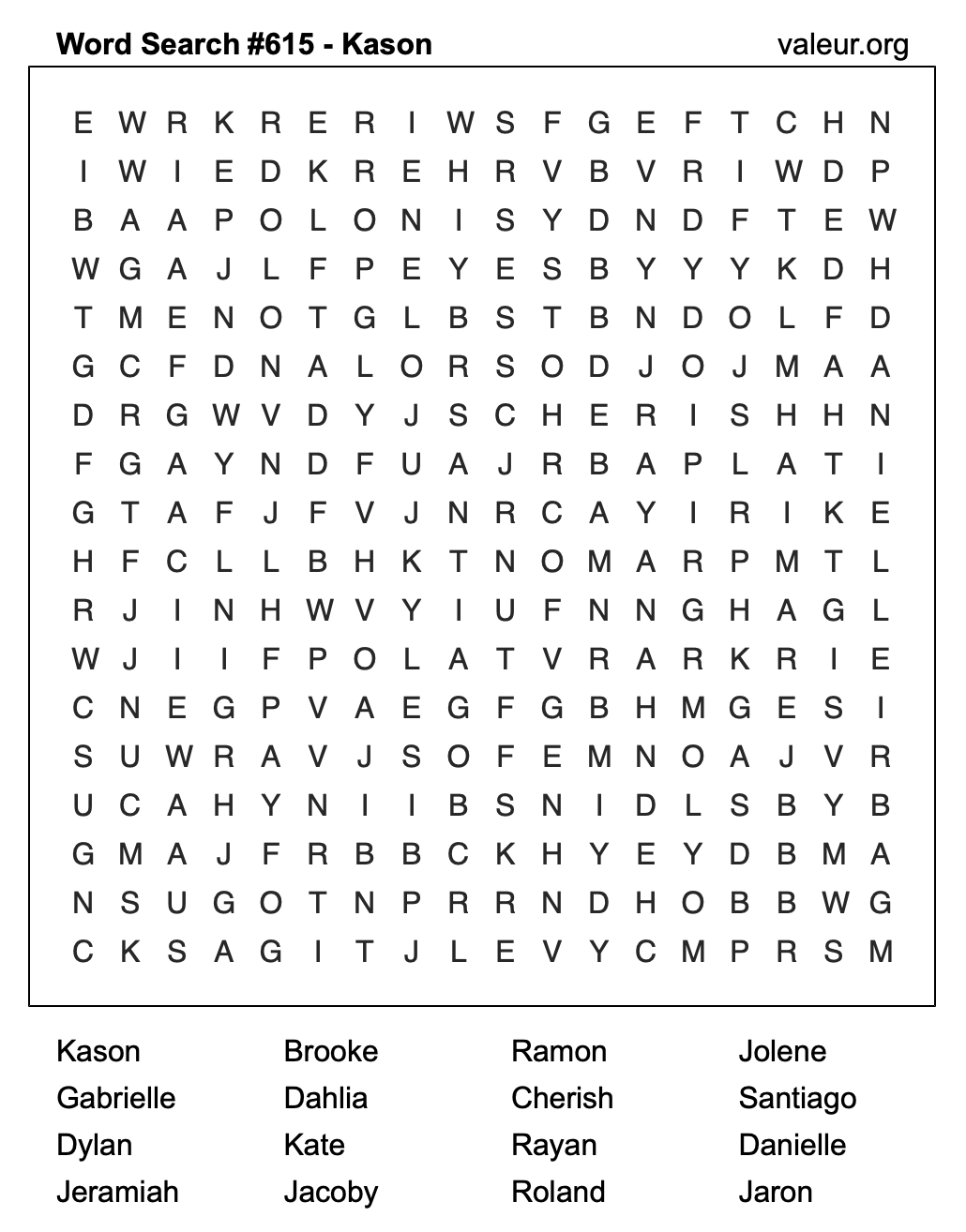 Word Search Puzzle with the name Kason #615