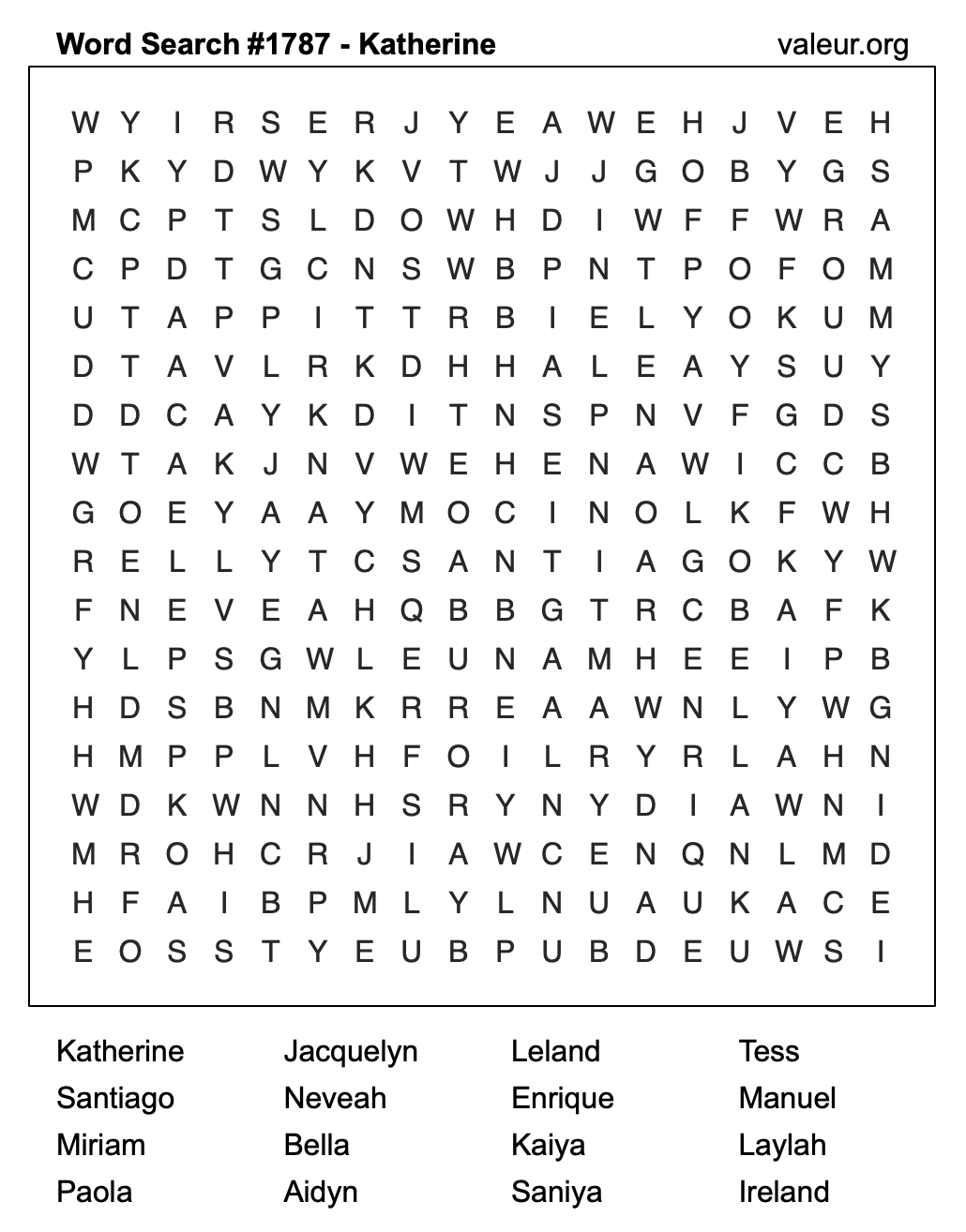 Word Search Puzzle with the name Katherine #1787