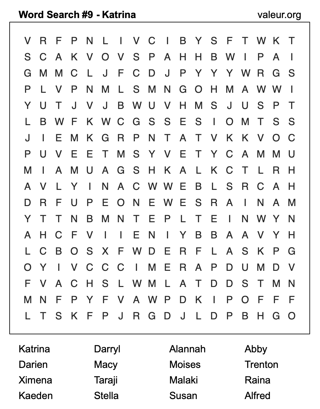 Word Search Puzzle with the name Katrina #9