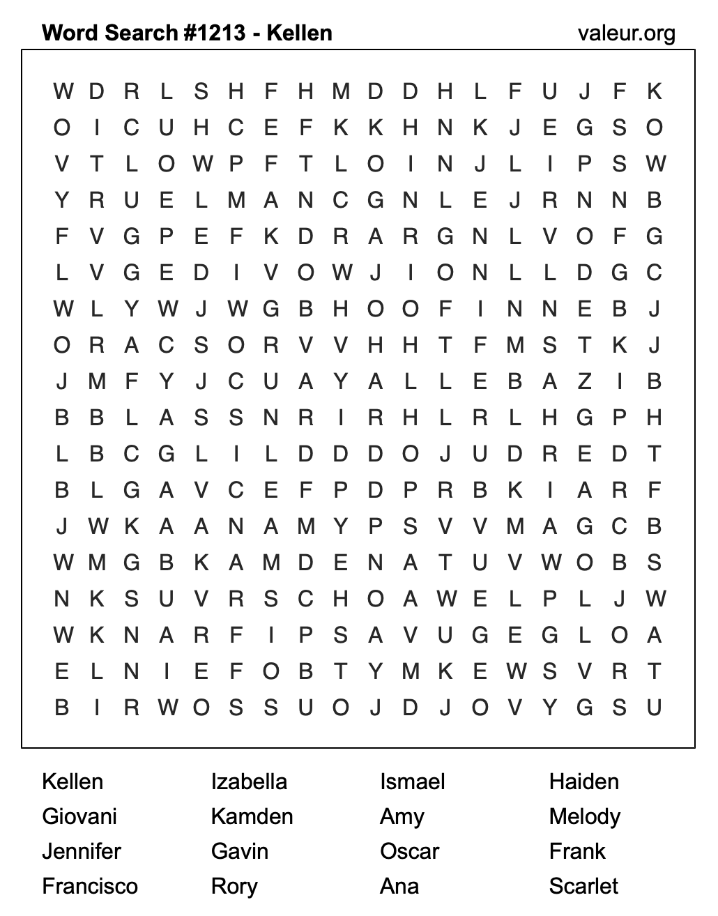 Word Search Puzzle with the name Kellen #1213 Word Search Puzzle with the name Kellen #1213