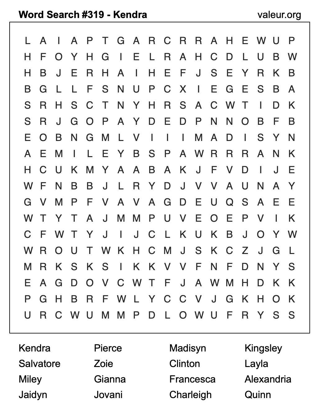 Word Search Puzzle with the name Kendra #319