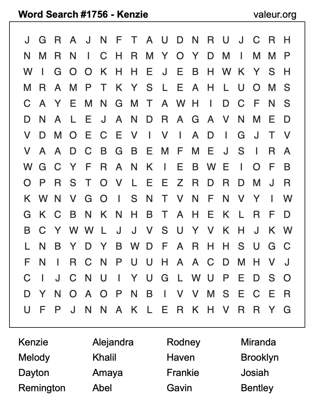 Word Search Puzzle with the name Kenzie #1756 Word Search Puzzle with the name Kenzie #1756