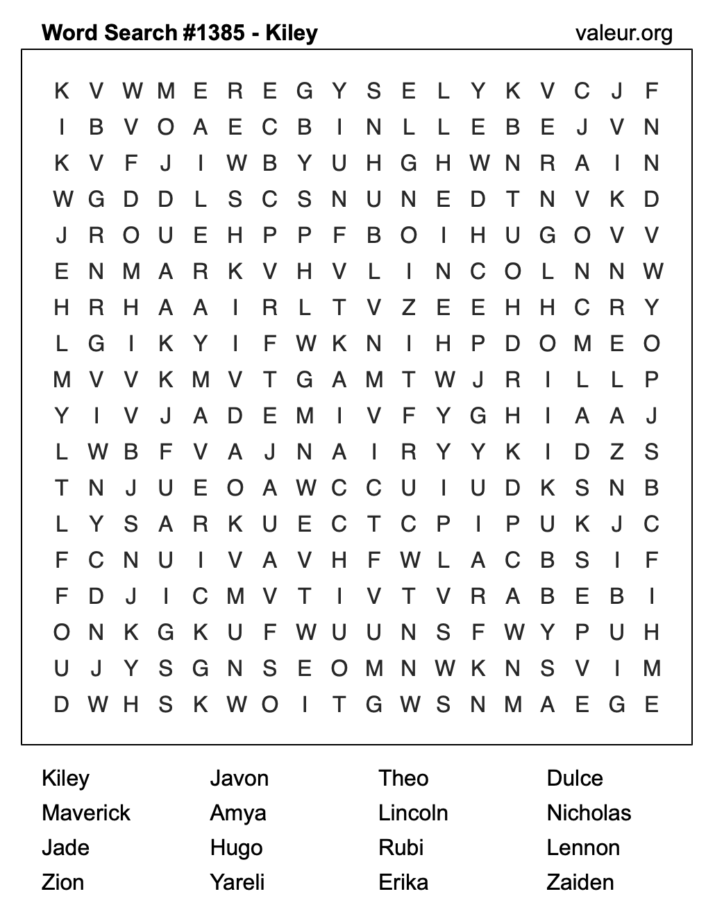 Word Search Puzzle with the name Kiley #1385 Word Search Puzzle with the name Kiley #1385