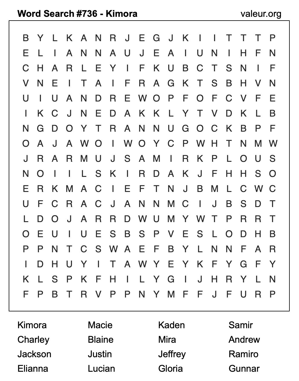 Word Search Puzzle with the name Kimora #736 Word Search Puzzle with the name Kimora #736