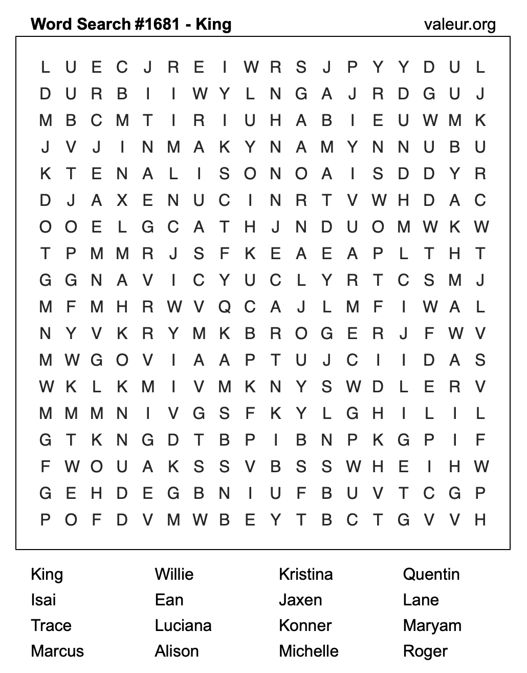 Word Search Puzzle with the name King #1681 Word Search Puzzle with the name King #1681