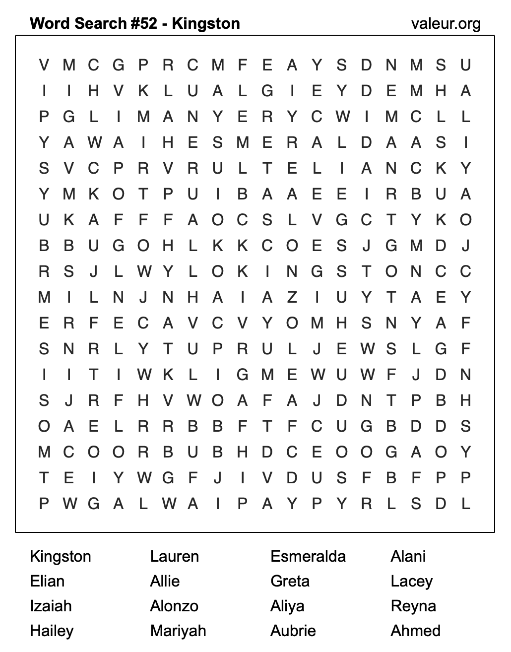 Word Search Puzzle with the name Kingston #52 Word Search Puzzle with the name Kingston #52