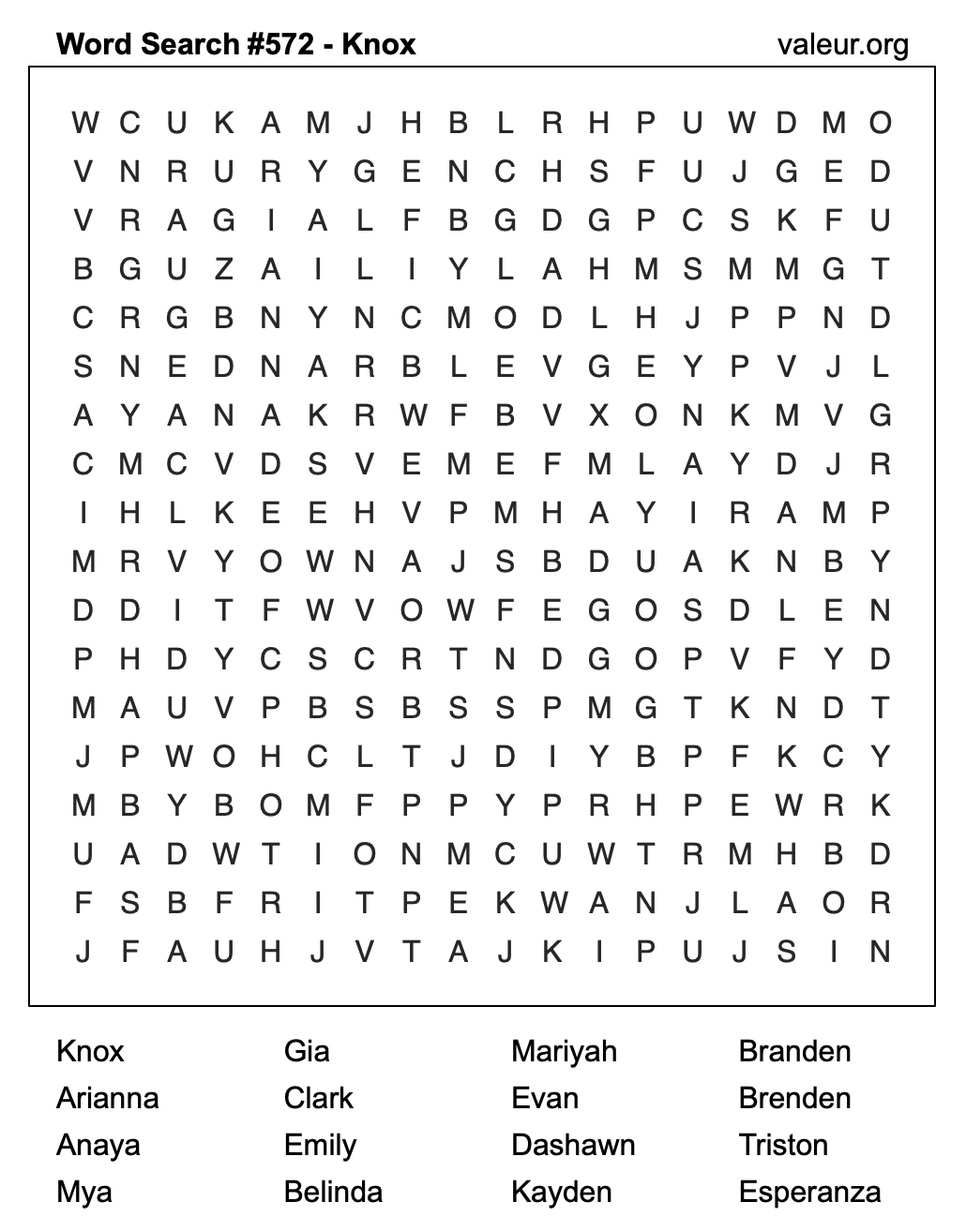 Word Search Puzzle with the name Knox #572