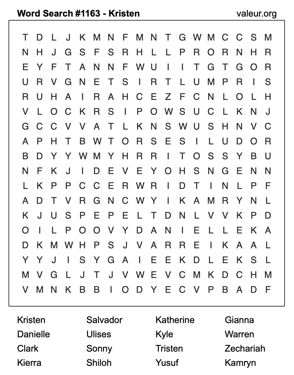 Word Search Puzzle with the name Kristen #1163 Word Search Puzzle with the name Kristen #1163