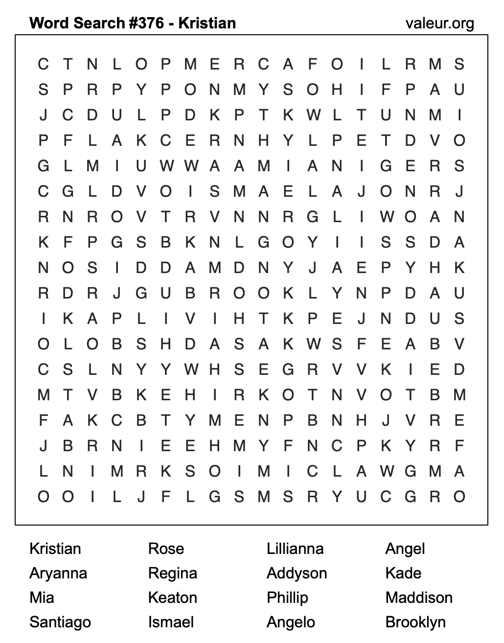 Word Search Puzzle with the name Kristian #376 Word Search Puzzle with the name Kristian #376