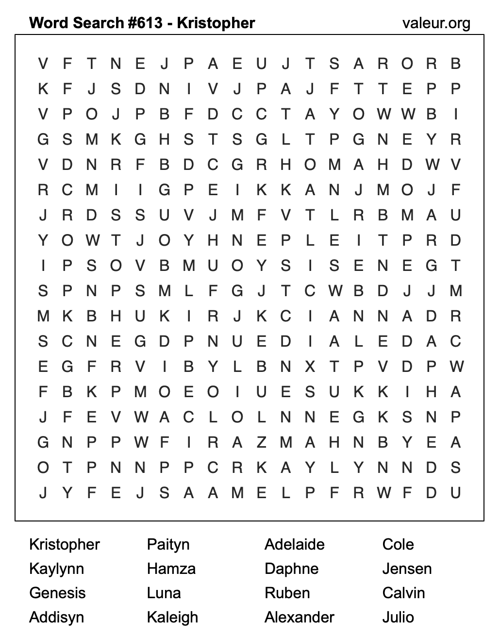 Word Search Puzzle with the name Kristopher #613
