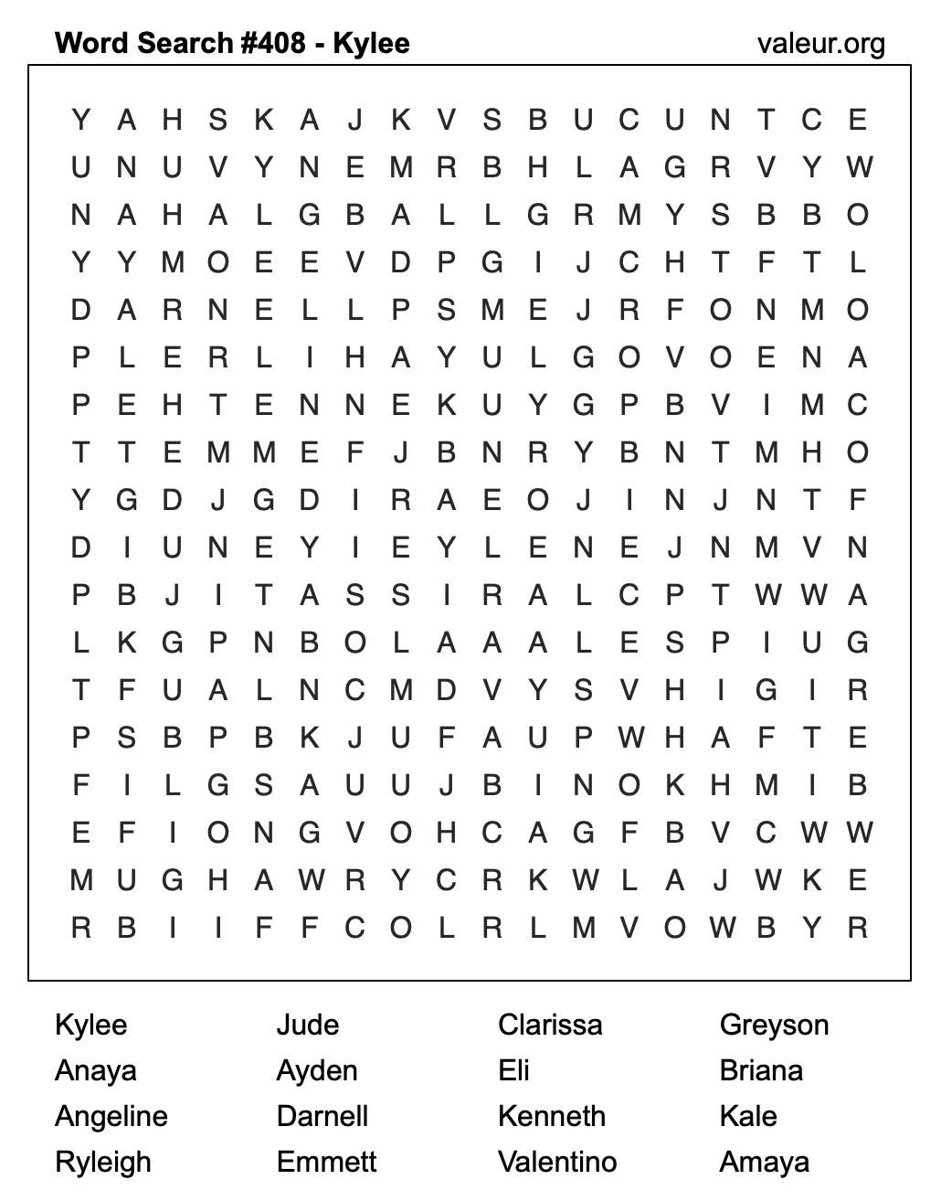Word Search Puzzle with the name Kylee #408 Word Search Puzzle with the name Kylee #408