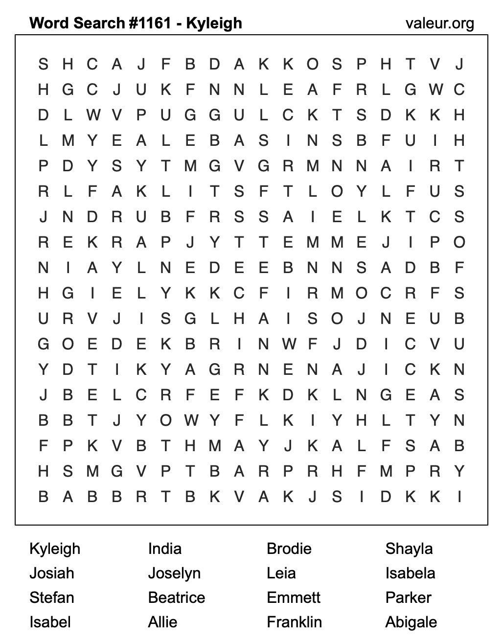 Word Search Puzzle with the name Kyleigh #1161 Word Search Puzzle with the name Kyleigh #1161