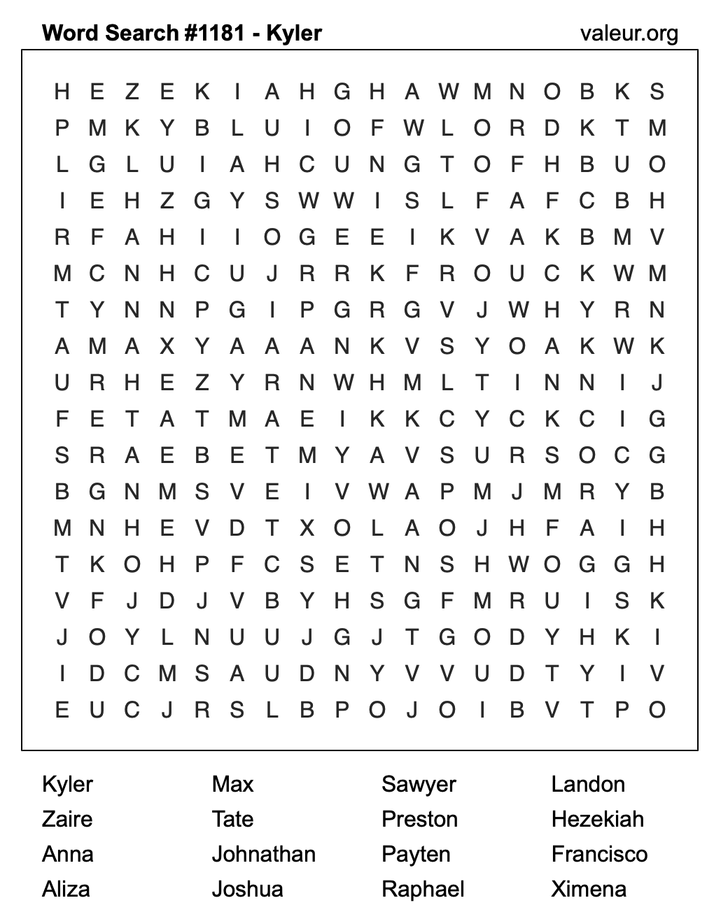 Word Search Puzzle with the name Kyler #1181